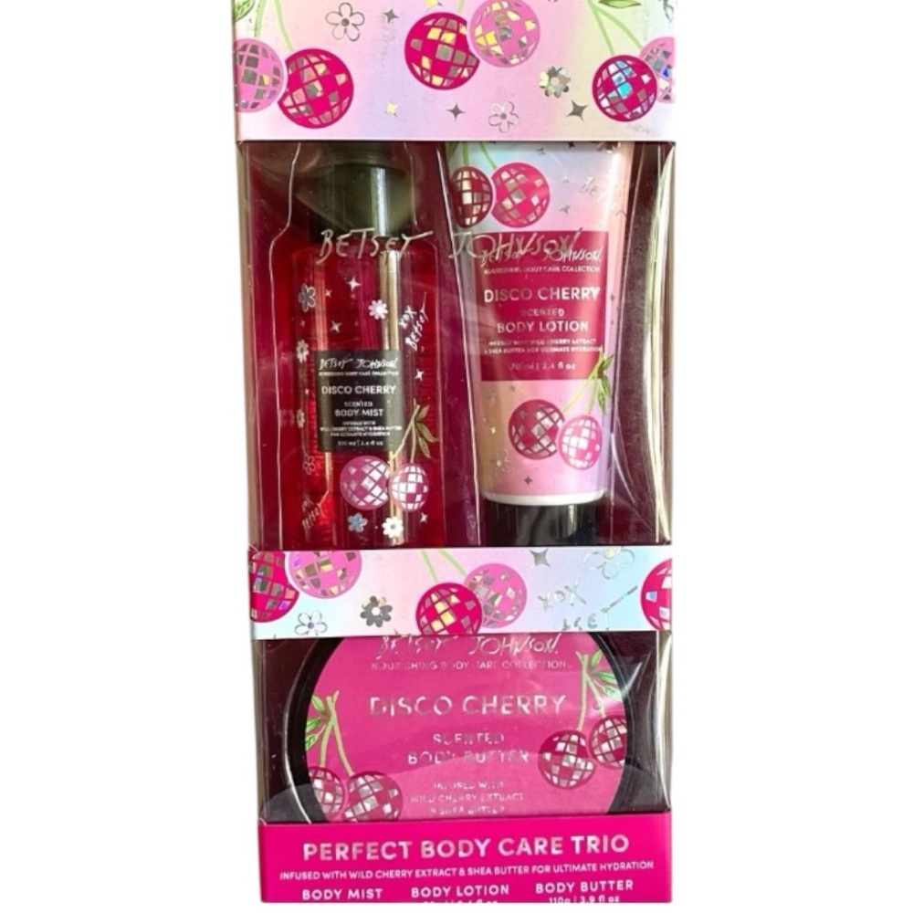 Betsey Johnson NEW Perfect Body Care Trio in the "Disco Cherry" scent 3pc set